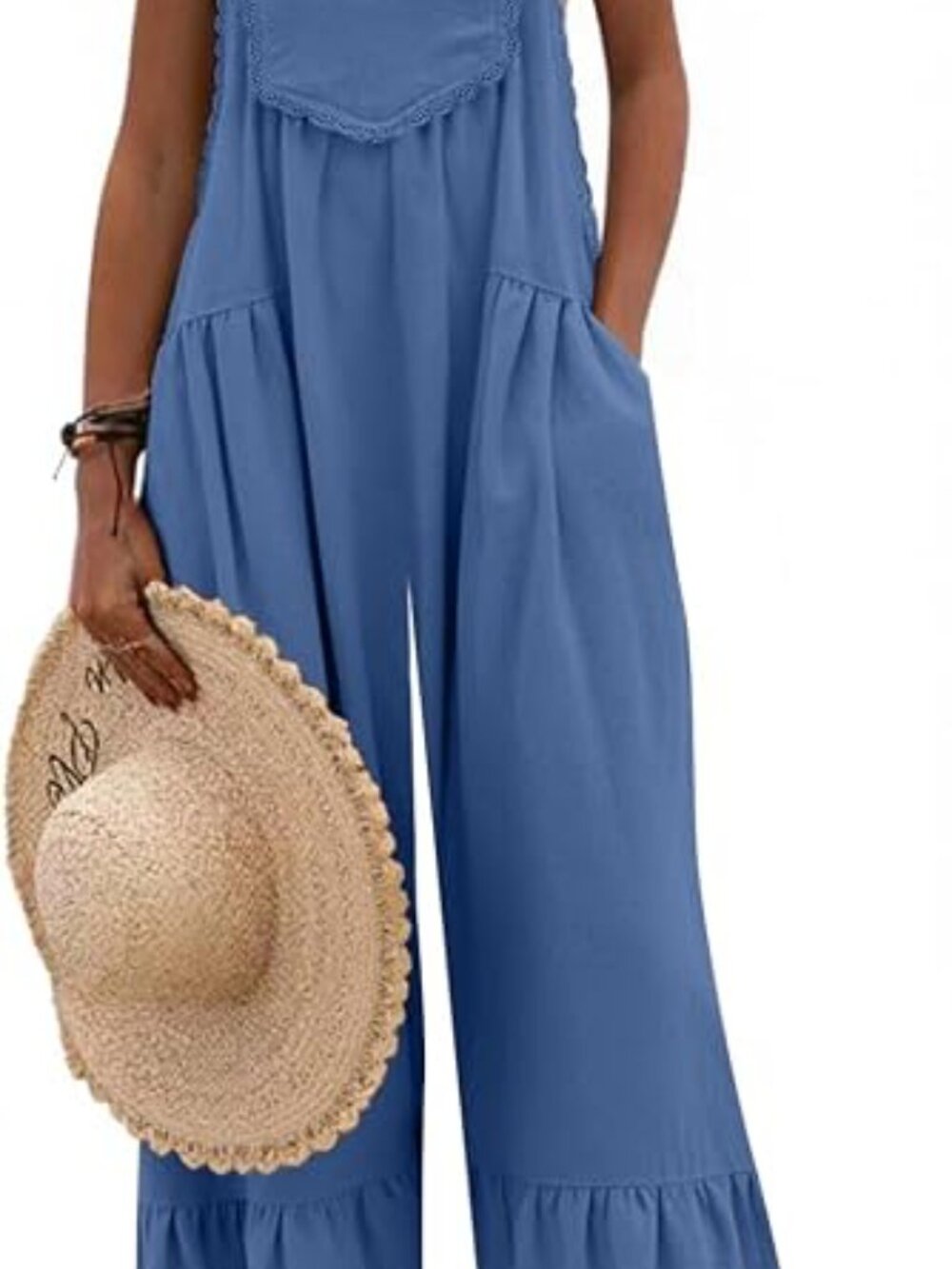 DOKOTOO Blue Wide Leg Overall Jumpsuit Romper w/ Pockets Size Large